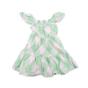 Cat & Jack Girls Green White Gingham Smocked Tiered Flutter Sleeve Dress Size M
